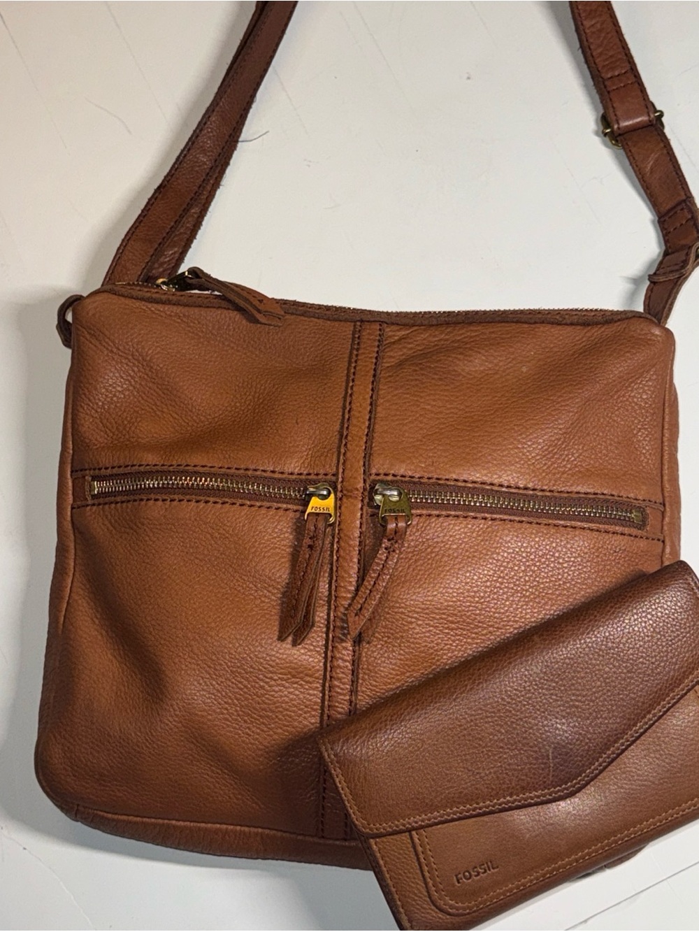 Vintage Fossil Brown Leather Erin Messenger Crossbody Bag With Wallet